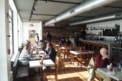 The sunny Bread and Butter Restaurant is the second business to open at the former Cowls Lumber sawmill complex in North Amherst.