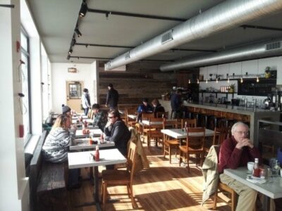 The sunny Bread and Butter Restaurant is the second business to open at the former Cowls Lumber sawmill complex in North Amherst.