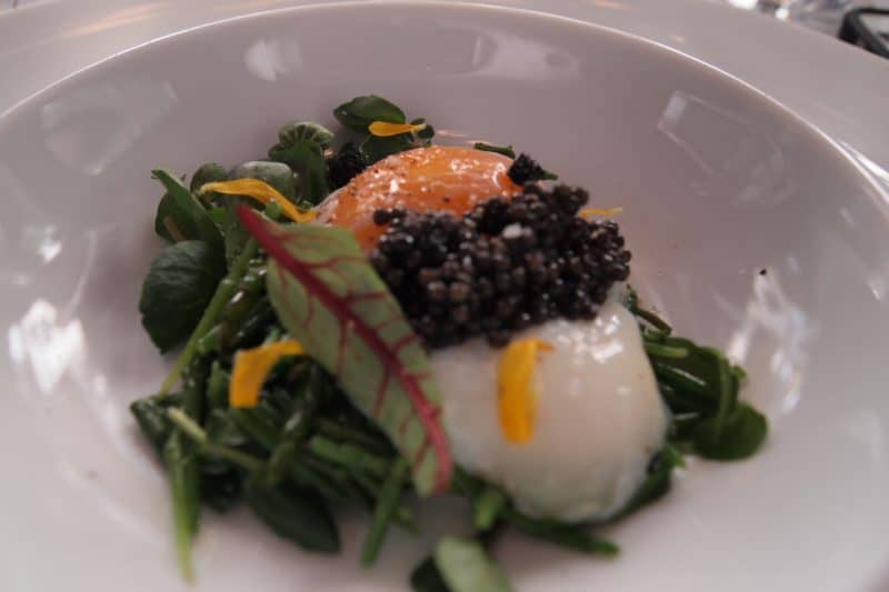 An egg and caviar appetizer to start off in the garden of the George V.
