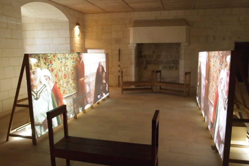 Video screens in adjoining rooms tell the story of the Fortress of Chinon with actors portraying historic Medievel characters.