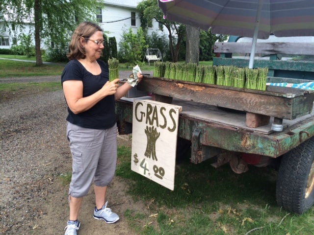 Buying Hadley asparagus at the source, next to the Hadley Town Common.