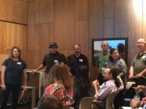 The pitchers are ready with their two-minute pitches at the VMM meeting in Greenfield last night.