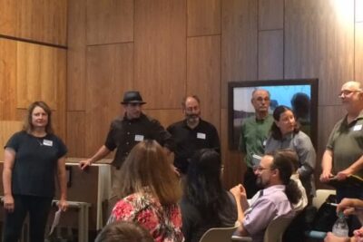 The pitchers are ready with their two-minute pitches at the VMM meeting in Greenfield last night.