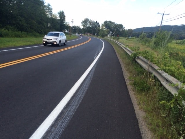 The path for bikes along the newly resurfaced Routes 5&10 is best between Yankee Candle and Magic Wings, but after that gets too narrow to safely ride.