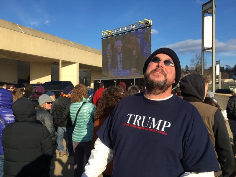 Mike Rooney, the lone heckler at the Bernie Sanders speech at UMass on Saturday.