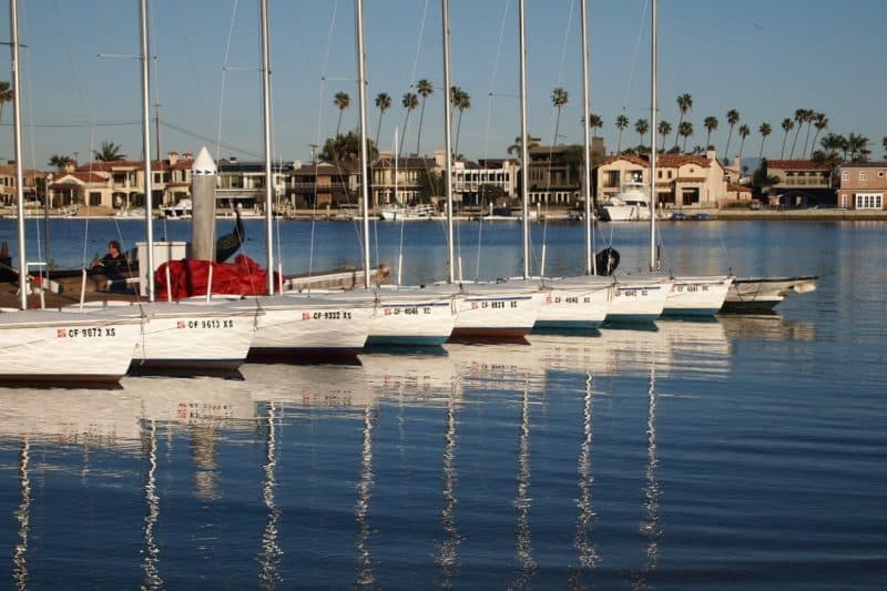 Sailboats in Alamitos Bay, Long Beach. We took a ride in a Venetian gondola here, through the canals of a part of the city called Naples Island.