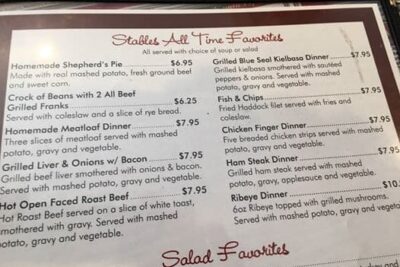 Menu for Stables, Hadley, MA