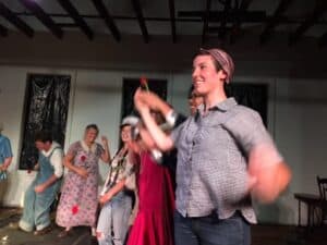 Emma Ayres takes a bow at the performance on Saturday night of her play, The Water Project, that tells the poignant story of how the Quabbin reservoir was flooded and buried four Massachusetts towns in the 1930s.