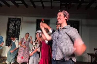 Emma Ayres takes a bow at the performance on Saturday night of her play, The Water Project, that tells the poignant story of how the Quabbin reservoir was flooded and buried four Massachusetts towns in the 1930s.