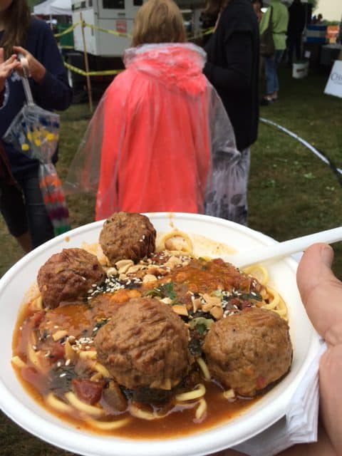 Korean meatballs and noodles from the Good to Go food truck, based in Warren, Vermont.