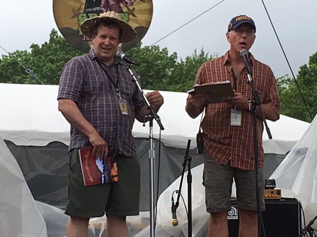 Johnny Reilly, aka Johnny Memphis, left, and Jim Olsen, talk about the book published in honor of the Green River Festival's 30th anniversary. 