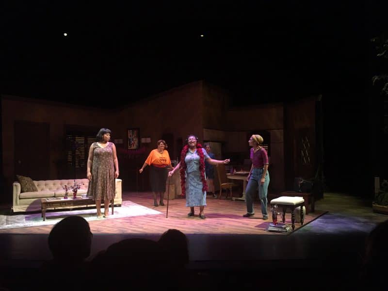 Shannon Lamb, Maggie Miller, Johnnie Mae, Brianna Sloane and Toni Ann DeNoble at the end of Jar the Door at New Century Theatre. 