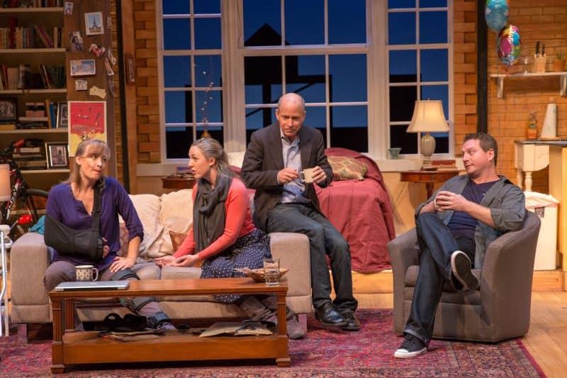 Sarah (Kim Stauffer), Mandy (Alana Young), Richard (Sam Rush) and James (Nathan Kaufman), the cast of Time Stands Still, at New Century Theatre this weekend.