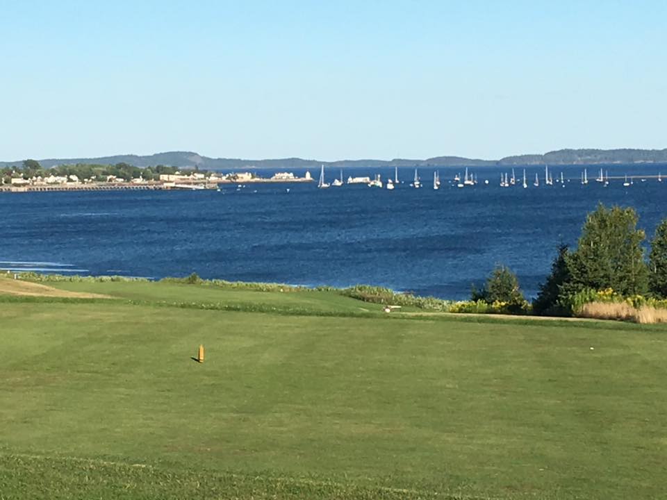 View of the Passamaquoddy Bay and islands and the state of Maine from the course.