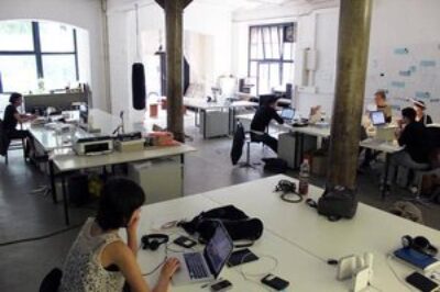 A co-working space in Berlin, Germany. Greenshares CoLab will bring people who work at home together in a new space in Greenfield, MA, opening this fall above the Arts Block. 