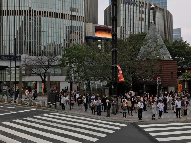 Traffic crossing in the Ginza district, Tokyo.