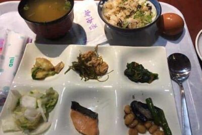 Breakfast at the traditional Japanese hotel.