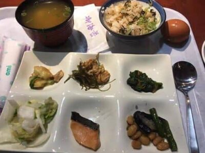 Breakfast at the traditional Japanese hotel.