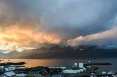 A harbor in Iceland at twlight.