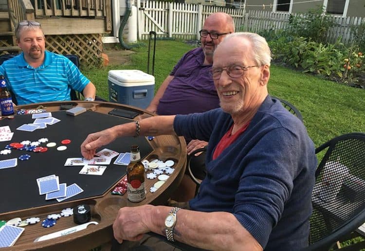 My regular poker buds playing with me in the yard over the summer.