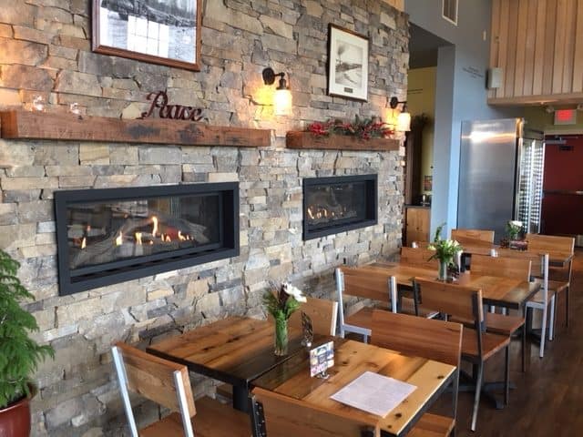 The gas fireplaces make the seating area very cozy at Pulse Cafe.