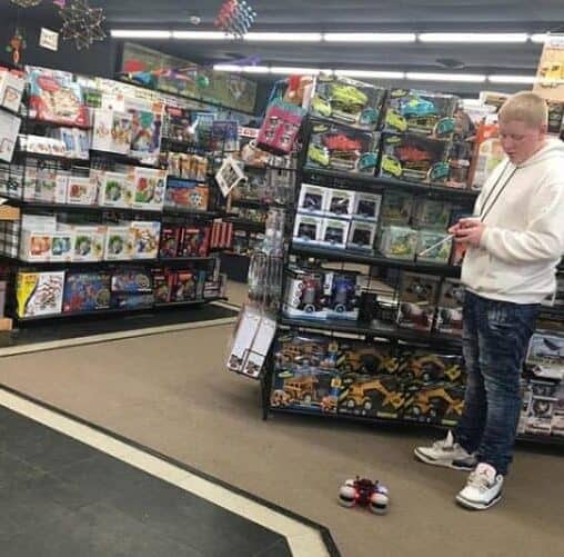 Playing with a remote-controlled car at A2Z.