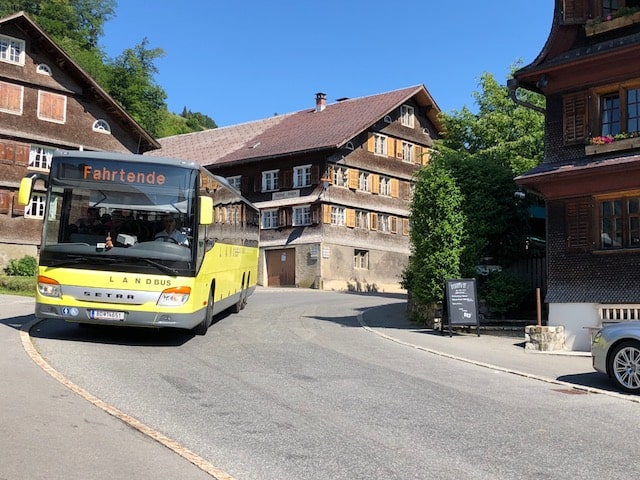 Local buses serve even the highest elevations here in Bregenzerwald.