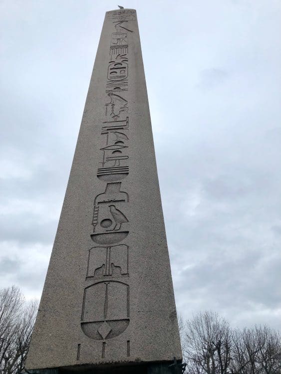 The Obelisk in Istanbul's Hippodrome. It was carved in Egypt in the 5th century BC and brought to the city.