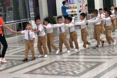 Kids line up at the Hainan Museum in Haikou, China.