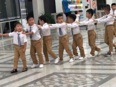 Kids line up at the Hainan Museum in Haikou, China.