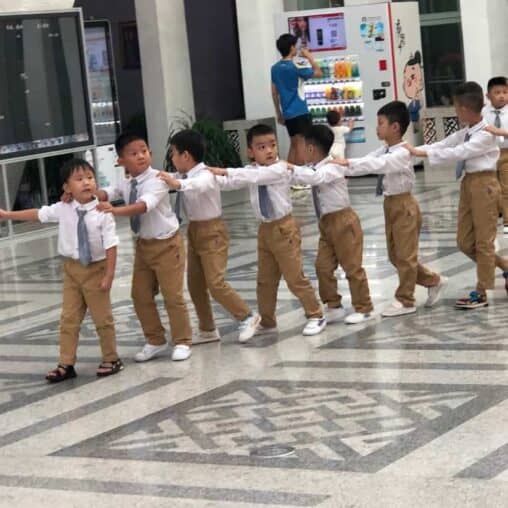 Kids line up at the Hainan Museum in Haikou, China.