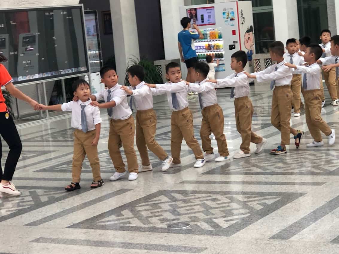 Kids line up at the Hainan Museum in Haikou, China.