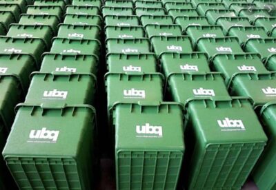 These recycling containers were made from all kinds of trash, in Israel by UBQ Materials.