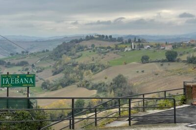 View of the Marche countryside in Petritoli, Italy.