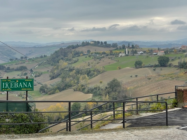 View of the Marche countryside in Petritoli, Italy.