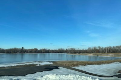 The frozen Oxbow in January, where I just might go skating soon.