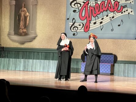 Sister Mary Regina and Sister Robert Anne (Judith Dean Kulp and Samantha Myburgh belt out one of the hilarious songs in Nunsense.
