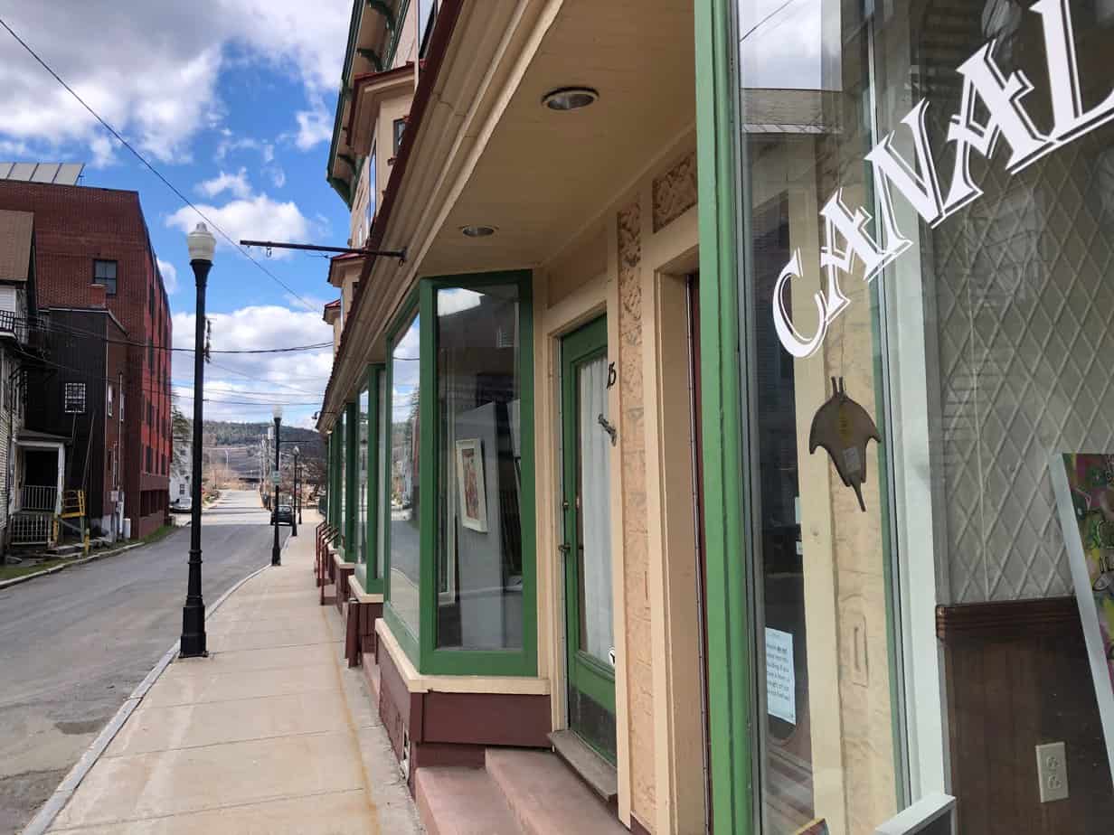 In April 2020, this was a sad sight, all of the businesses on the main drag of Bellows Falls were closed.