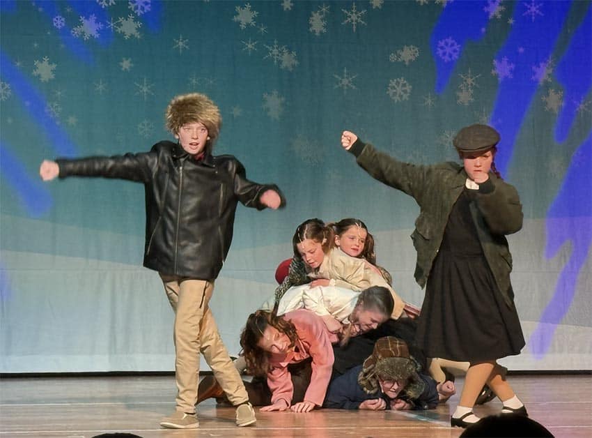 This was a young cast singing complicated songs in tonight's performance of A Christmas Story.